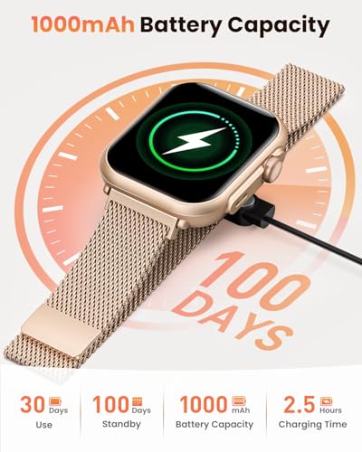 Women's Smart Watch with 100 Days of Autonomy, 1000 mAh Large Battery, 1.83 Inch Women's Smartwatch with Calls, SpO2, Heart Rate Monitor, Sleep, 120+ Sports Modes Calorie IP68 Pedometer Android iOS Rose Gold