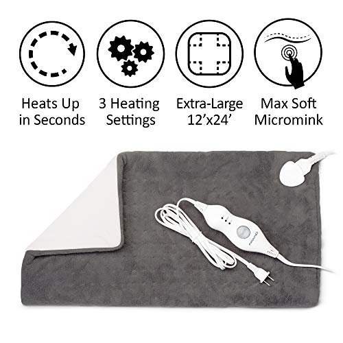 Heating Pad XL King Size by Paramed - Extra Large 12" x 24" - Moist/Dry Heat Therapy Functions & Auto Shut-Off - for Neck, Back, Shoulder, Menstrual Pain & Sore Muscle Relief - Machine-Washable