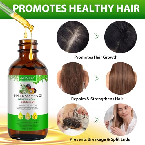 3-in-1 Natural Rosemary Oil 60ml - With Black Sesame and Batana Oil, Rich in Active Ingredients: Nourishes Scalp and Promotes Hair Growth