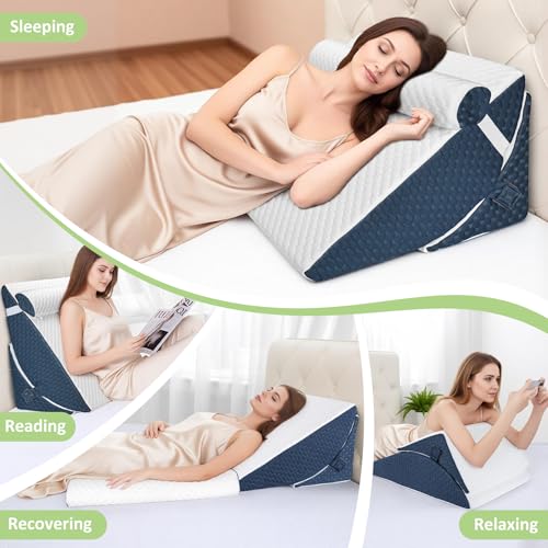 Bed Wedge Pillow for Sleeping, Adjustable 7 &12 Inch Foam Wedge Pillow for Post Surgery, Elevated Triangle Pillow for Acid Reflux, Back Pain Relief, Leg Support，3pack