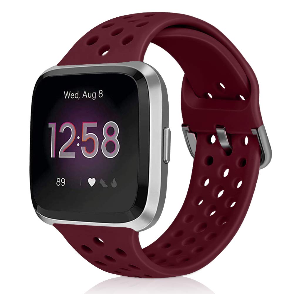 Runostrich Sport Strap Compatible with Fitbit Versa 2/Fitbit Versa/Versa Lite/SE, Soft Silicone Band Replacement Breathable Wristband Accessories for Smart Fitness Watch for Women Men (Dark Red)
