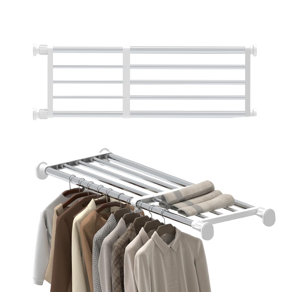 Hershii Tension Shelf Expandable Rod Closet System Heavy Duty Clothes Hanger Adjustable DIY Storage Organizer Shoe Rack