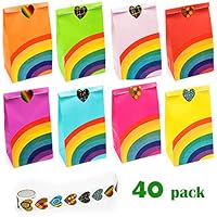 NIMU 40 Pieces Rainbow Party Bag with 100 Heart Stickers, All in One Package Ideal for Birthday Gifts and Party Favours Multi-use for Girls Boys Kids Party Supplies Prime