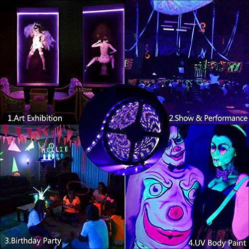 Escolite UV Strip Light Black Light, UV LED Strip Light Blacklight 33Ft/10M 600 Units UV Lamp Beads, Flexible Waterproof IP65 with 12V 2A Power Supply - Thumbnail 6