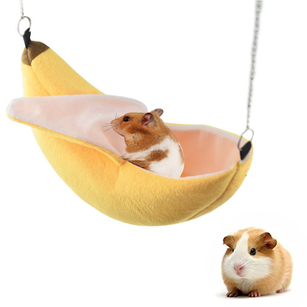 Famhome Banana Hamster Bed, House Hammock Small Animal Bed House Cage Nest Hamster Accessories For Sugar Glider Hamster Small Bird Pet (Yellow)