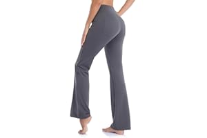 Lroplie Flare Leggings for Women Tummy Control Crossover Yoga Pants High Waisted Wide Leg Bootcut Leggings with Pockets