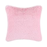 CaliTime Super Soft Throw Pillow Cover Case for Couch Sofa Bed, Solid Plush Faux Fur 18 X 18 Inches, Baby Pink