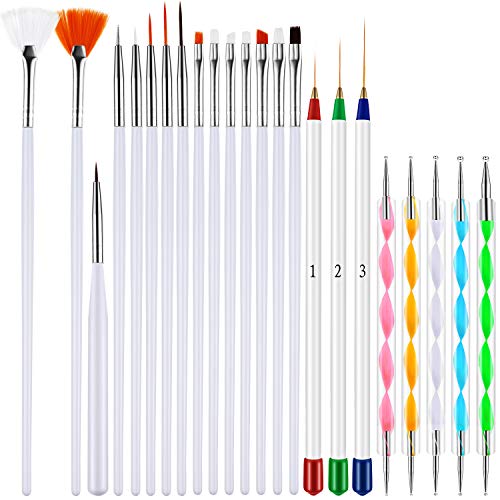 23 Pieces Nail Art Pens Kit Nail Art Painting Polish Design Tools Set, Includes 15 Pieces Nail Gel Brushes, 5 Pieces Nail Dotting Pens, 3 Pieces Drawing Pens - Thumbnail 7