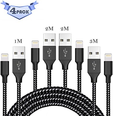 [4 Pack]Huluyers Power Lightning Protection Cable,3FT 6FT 6FT 10FT Nylon iPhone Charger Cable USB Charging Cable for iPhone8/8 Plus/7/7 Plus/6/6 Plus/6s/6s Plus/5/5s/5c/SE.(Black+White)