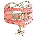 Horse Bracelet Gift for Girls, Horse Jewelry, Infinity Bracelet Horse Charm, Gift Wrapped, Girls Gifts,Teen Girl Gifts for pony loving girls, Birthday gifts for girls, horse gifts (Pink, 5.5in medium)