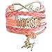 Horse Bracelet Gift for Girls, Horse Jewelry, Infinity Bracelet Horse Charm, Gift Wrapped, Girls Gifts,Teen Girl Gifts for pony loving girls, Birthday gifts for girls, horse gifts (Pink, 5.5in medium)