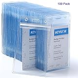 KEYLION 100 Pack ID Card Name Badge Holder, Heavy Duty Clear Transparent Plastic PVC Vertical Sleeve Pouch with Waterproof Type Resealable Zip
