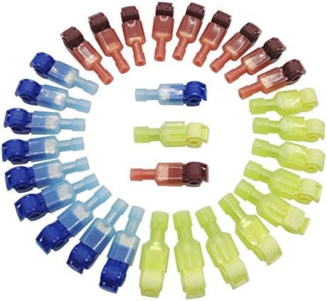 Micent 60Pcs T-Tap Connectors Wire Splice Connectors Electrical Wire Terminals and Nylon Fully Insulated Male Spade Electrical Wire Terminal Crimp Kits (Red, Yellow and Blue)