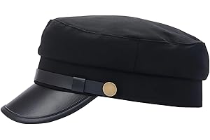 Erioctry Black Chauffeur Hat Driver Hat Retro Military Hat Cotton Leather Captain Sailor Flat Cap Classic Vintage Newsboy Cap