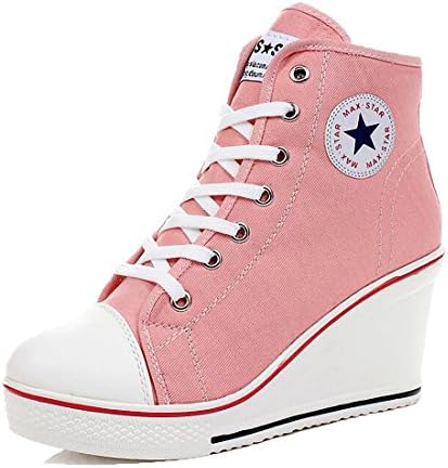 Womens Girl's Casual Plus Size High Top Wedge Heel Canvas Shoes Fashion Sneaker
