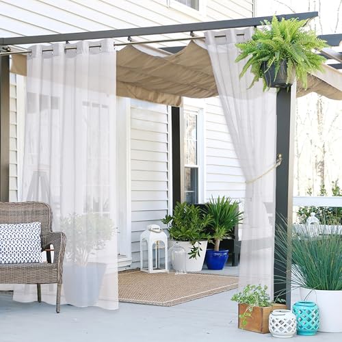 PONY DANCE Voile Curtains, White Transparent Curtain, Set of 2, Living Room Curtains with Eyelets, Linen Look, Sheer Curtains, H 213 x W 137 cm, White