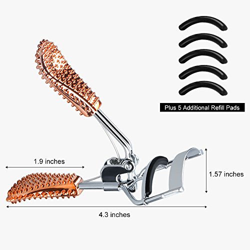Eyelash Curler, Pro Painless False Lash Curler Spring Loaded Non Slip Handle for Big Small Asian Eyes with 5 pcs Rubber Refills Pads -- Blink Rose Gold