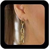 Vacaonio Minimalist Gold Plated Paperclip Chain Earrings Chunky Metal Paperclip Link Earrings Dainty Long Chain Dangle Drop Earring Statement Earrings Jewelry for Women