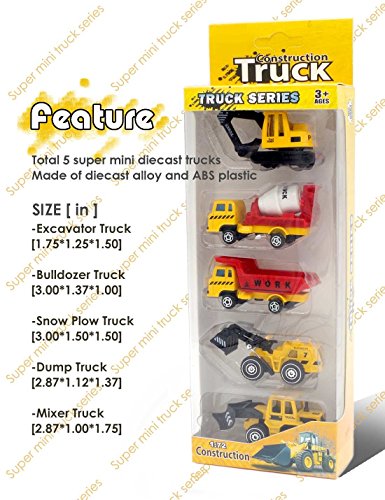 U DREAM Construction Vehicles for Kids Toys, 5 Assorted Mini Diecast Trucks Excavator Loader Bulldozer Dump Cement Mixer, Tiny Toys for Toddlers Boys and Girls, Construction Cake Topper Party Favors - Thumbnail 6