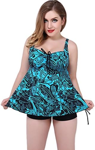 COOCEO Women's Retro Plus Size Drawstring Skirtini Swimsuit