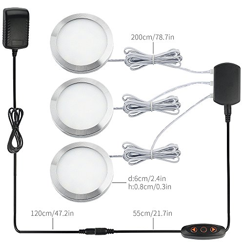 LED Cabinet Puck Lights Dimmable - Moobibear 2W 600lm Under Cabinet Lighting Kit with 10 Levels Brightness Switch, 3000K Warm White Under Counter Lighting for Kitchen Closet, All Accessories Included