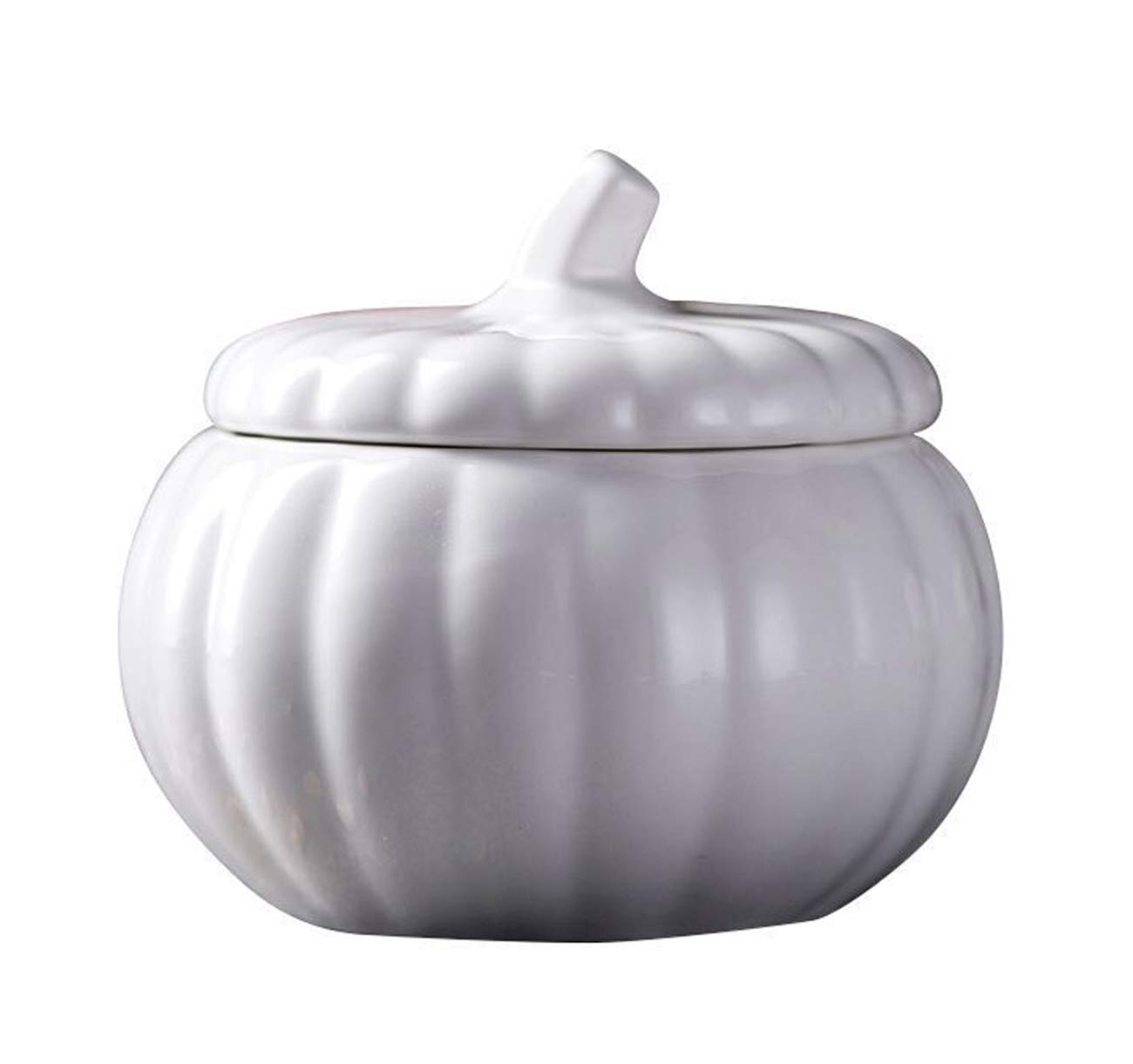 Eplze Cute Pumpkin Bowl, Ceramic Soup Bowl, Strength Porcelain Dessert Bowl with Lid- White
