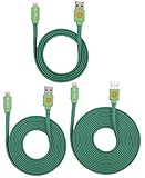 3 PACK 3ft/6ft/10ft Durable Braided Flat Noodle Lightning USB SYNC Cable Charger Cord for iPhone 5 / 5C / 5S / 6 / 6 Plus (Latest IOS Supported) iPad Mini iPod Touch 5th Air Gen (Teal)