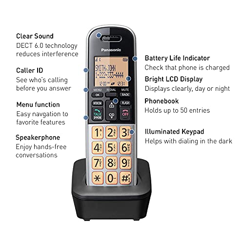 Panasonic Compact Cordless Phone with DECT 6.0, 1.6" Amber LCD and