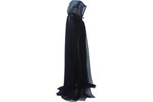 Auroeyfairy Tulle Cape Hooded Full-Length Sheer Cape Ghost Bride Costume Cloak 59 Inch