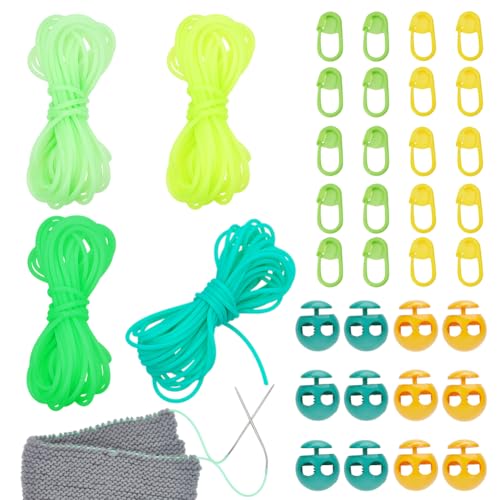 NBEADS Cord Lock Kit, Includes 21.87 Yards Synthetic Rubber Stitch Keeping Cords with 12 Pcs Needle Stoppers and 20 Pcs Stitch Markers for Knitting Projects Knitting