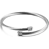 Jude Jewelers Stainless Steel Cable Wire Open Cuff Adjustable Size Bangle Bracelet