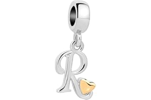 QueenCharms Initial A-Z Letter Charm Golden Heart Alphabet Dangle Beads for Bracelets & Necklaces