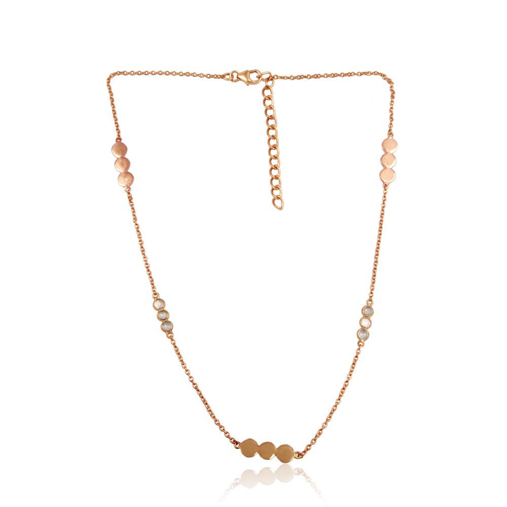 925 Sterling Silver (Stamped) Bohemian Necklace or Cuff Bangle Bracelet Rose Gold Plated Fine Handmade Jewellery Gift ('Dotty' Necklace with Clear Quartz - Rose Gold)
