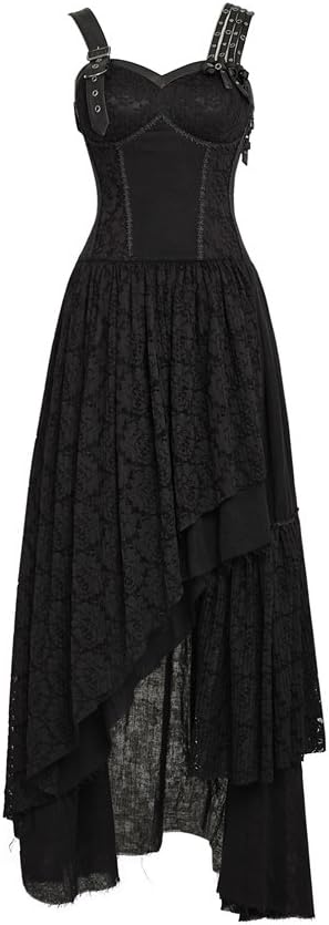 PUNK Steam Women Long Lace Dress Condole Belt Gothic Summer Dresses Khaki