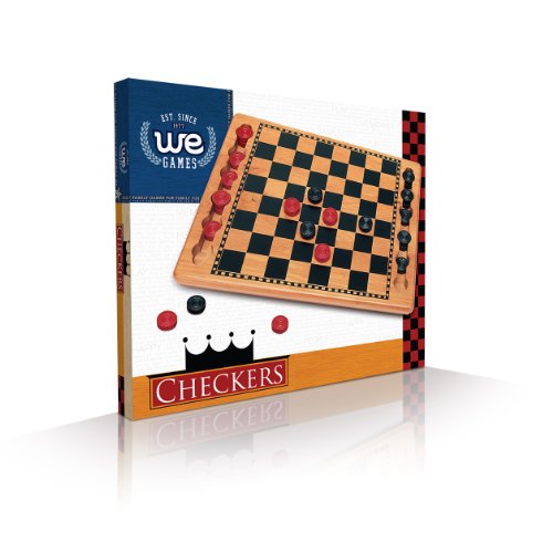 WE Games Solid Wood Checkers Set - Red & Black Traditional Style with Grooves for Wooden Pieces