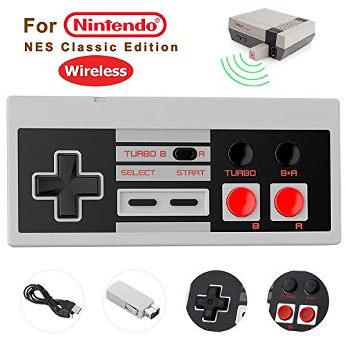 NES Classic Mini Wireless Controller – Aterox Turbo Edition Rapid Buttons Rechargeable Joypad Gamepad with 2.4G Receiver for 2016 Nintendo Entertainment System/Wii Game Console