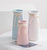 JUZAI White Ceramic Ribbed Vase 8 Inch Minimalist Modern Home Decor view 6