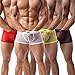 Men's Boxer Briefs Sexy Mesh Breathable Underwear Low Rise Cool Boxer(36Hong,M)