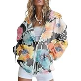 DMOYALA Womens Zip Up Hoodies Floral Long Sleeve Fall Oversized Sweatshirts Fleece Y2K Jacket Pocket 2024 Fashion Clothes