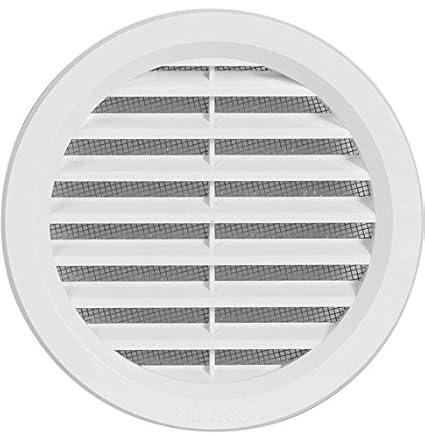 Kunststoff Lüftungsgitter - Abluftgitter - rund - mit Flansch/Rohranschluß und Insektenschutz - Deckmaß: 123 mm (VM100) (1)