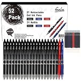 Feela 52 Pack Retractable Black Ink Gel Pens, Premium Medium Point Rollerball Pens for Smooth Writing with Comfort Grip(19 Black with 27 Refills+1 Blue with 2 Refills+1 Red with 2 Refills)