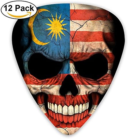 TCHten Malaysian Flag Skull Guitar Picks 12 Pack Set Celluloid Medium Paddles Plectrums 0.46mm/0.71mm/0.96mm Instruments Bass For Guitarist Players