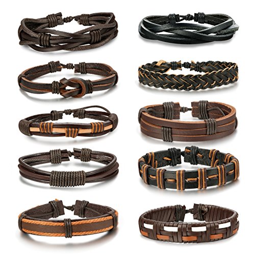 Loyallook 5-10pcs mens leather bracelet vintage wrap cuff wristba…