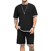 SPKPKEY Men's Fashion 2 Piece Waffle Shirt and Shorts Sets Summer Beach Outfits Casual Tracksuits Set with Pockets