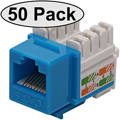 Cat6 RJ45 Modular Keystone Jack, 110 Style, Blue - Box of 50