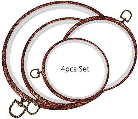 Dofilachy 4 Pcs Embroidery Hoop Cross Stitch Hoops Imitated Wood Embroidery Circle for Art Craft Handy Sewing and Hanging