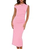Wenrine Womens One Shoulder Midi Dress Elegant Bodycon Sleeveless Knit Ruched Slit Cocktail Party Formal Dresses