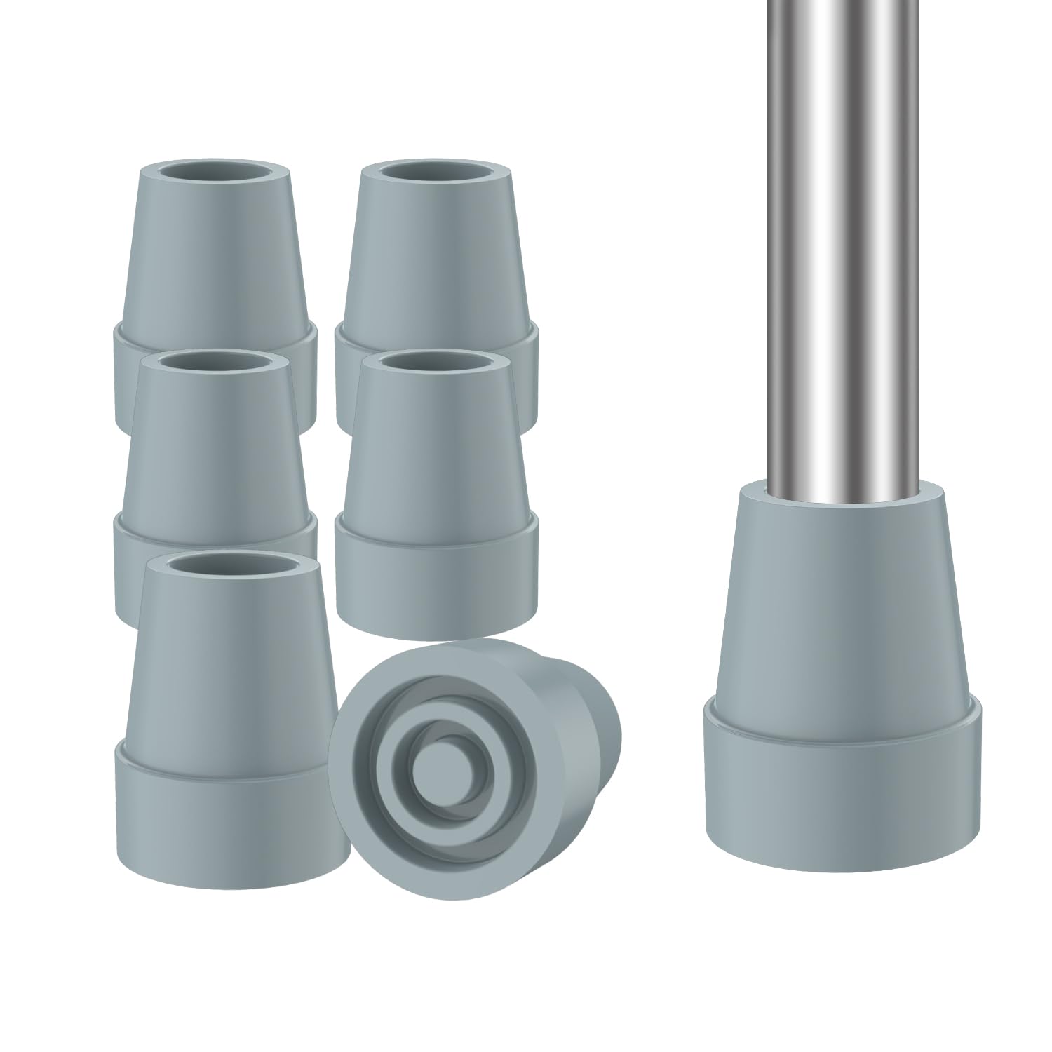 supregear Rubber Ferrules (6-Pack), 22mm Replacement Rubber End Caps for Walking Cane & Sticks Foot Pad Accessory, Grey