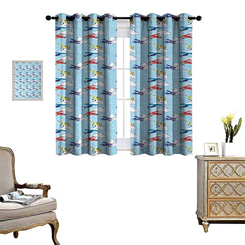 Anyangeight Vintage Airplane Blackout Window Curtain Colorful