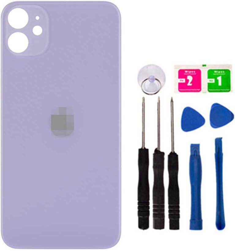 Replacement Rear Housing Battery Back Door Glass Cover for iPhone 11 6.1 inch, Panel Case with Adhesive Preinstalled Repair Part Casing (Purple-Large Hole-no Need disassembly Lens)
